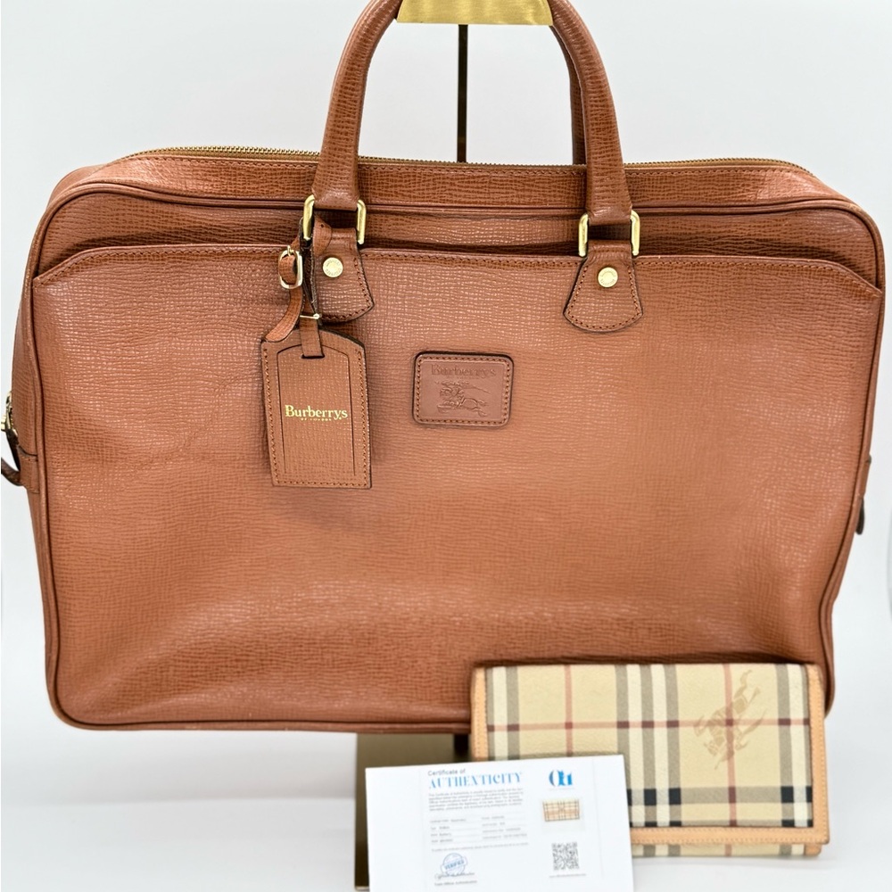 ✨VINTAGE BURBERRY’S BUNDLE✨ Brown Leather Slim Briefcase & Nova Check wallet